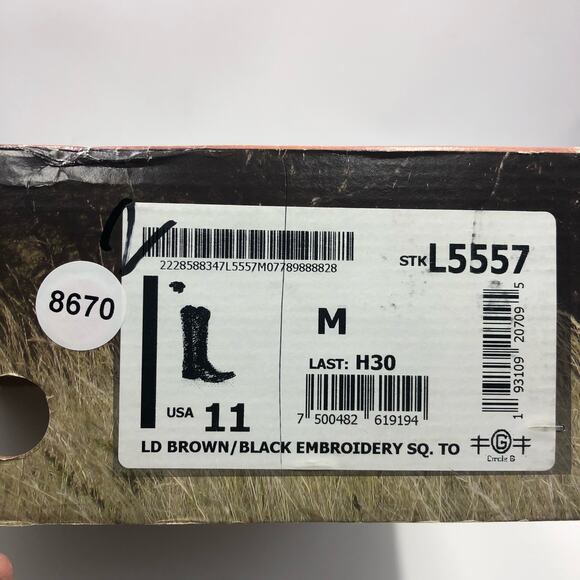 Circle G by Corral  Brown/Black Embroidery Square Toe Boots Size 11 - Picture 11 of 11